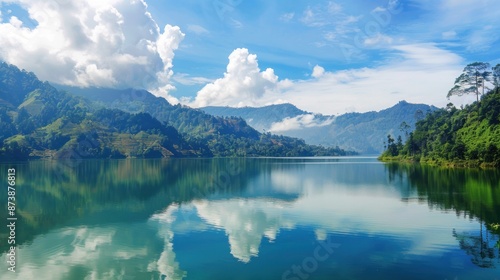 Serene Mountain Lake Landscape with Reflected Clouds