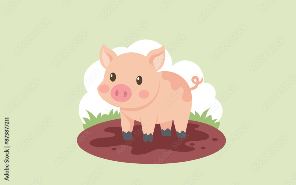 Cute cartoon pig standing in a muddy puddle. Cute cartoon pig standing in a muddy puddle.