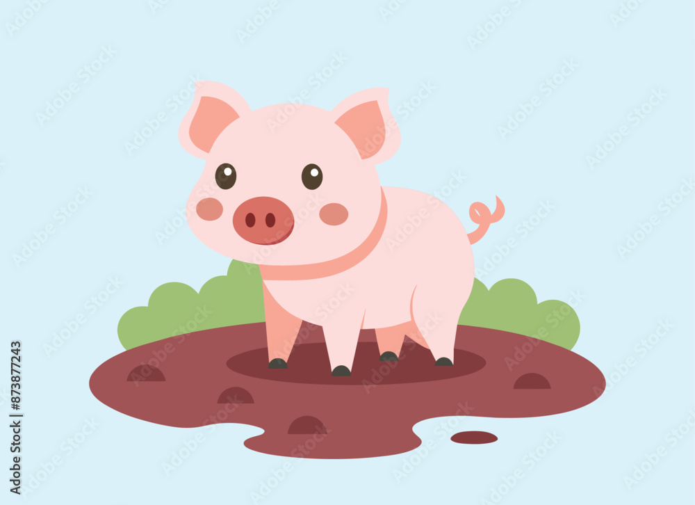 Cute cartoon pig standing in a muddy puddle. Cute cartoon pig standing in a muddy puddle.
