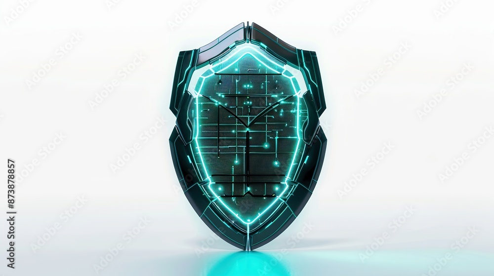 Fototapeta premium Futuristic shield as a symbol of security from cyber isolated on white background