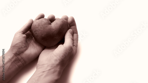 Hearts from potato on white background photo