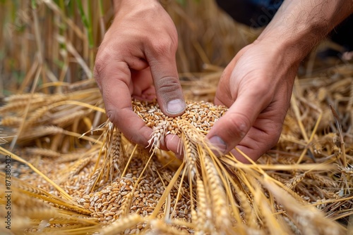 Hands cradle golden wheat ears, symbolizing sustainable agricult