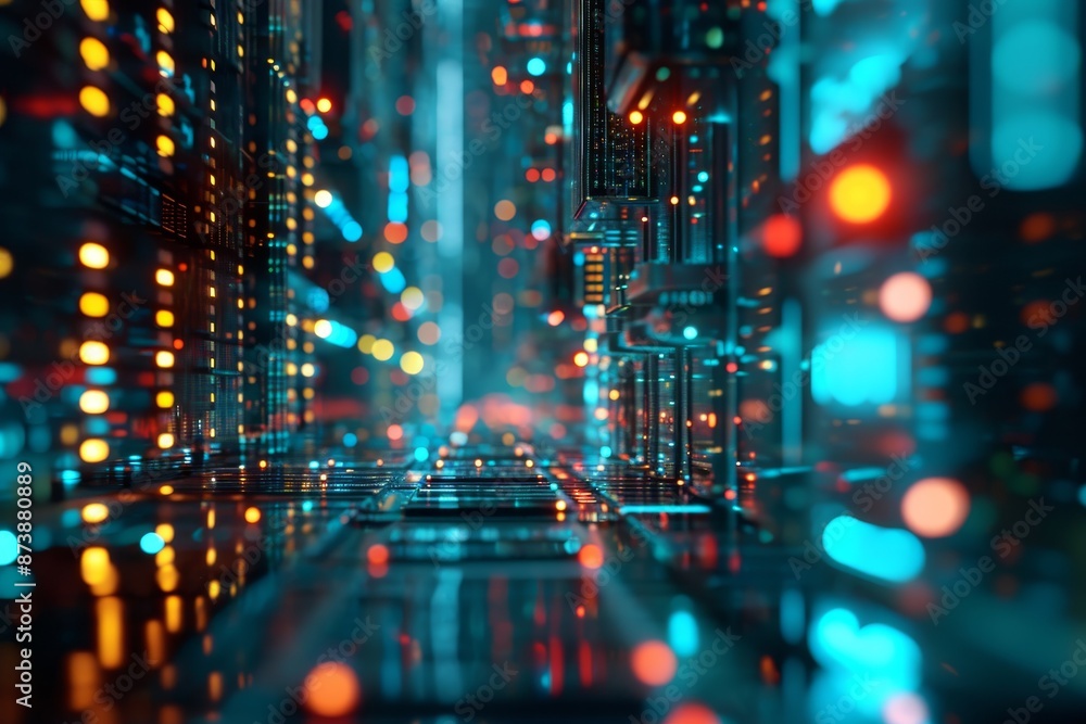 Glowing futuristic digital design of a network server, AI generated Glowing futuristic digital design of a network server, AI generated