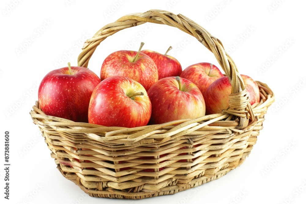 Apple Basket Isolated - Fresh Red Apples in Traditional Woven Fruit Basket Apple Basket Isolated - Fresh Red Apples in Traditional Woven Fruit Basket