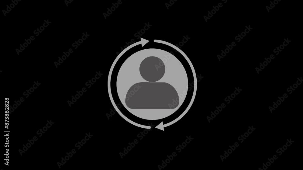 flat illustration in grayscale. user profile. person icon. circle picture icon. social media profiles. two arrows around the profile circle. 2d animated, video clip. 4k size. without background. flat illustration in grayscale. user profile. person icon. circle picture icon. social media profiles. two arrows around the profile circle. 2d animated, video clip. 4k size. without background.