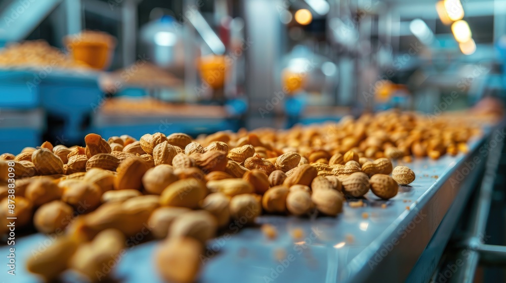 Selective focus on crispy peanut production Selective focus on crispy peanut production