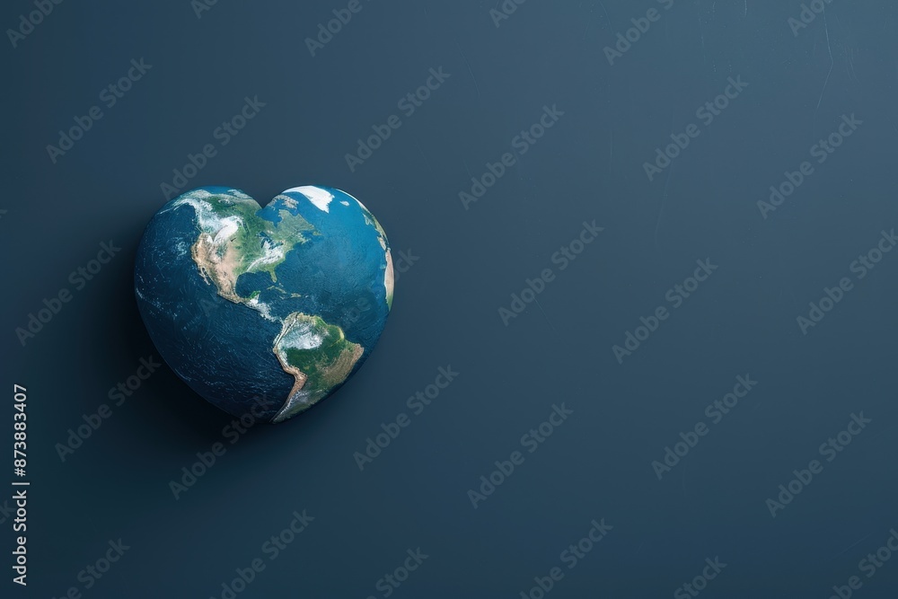A heart-shaped Earth globe on a blue background. A symbol of love for our planet.