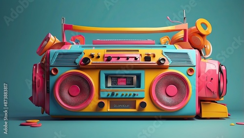 Colorful retro Boombox 3d illustration