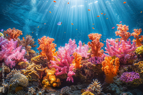 Vibrant coral reefs, brimming with diverse marine life and essential s photo