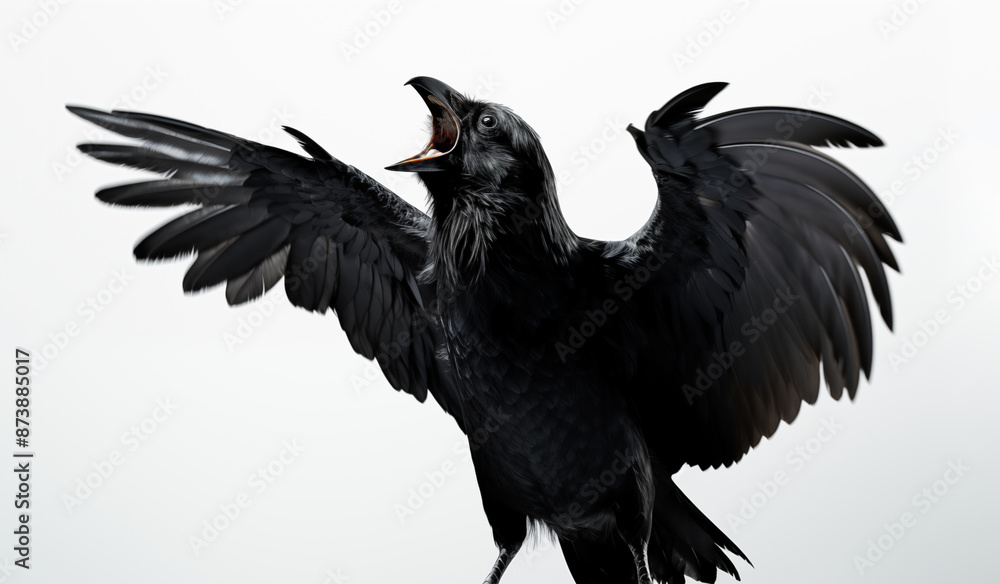 Fototapeta premium Black crow, spreading its wings