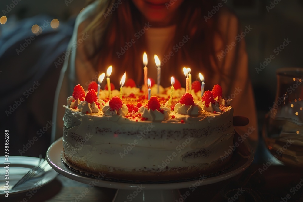 Girl holding birthday cake with lit candles Girl holding birthday cake with lit candles