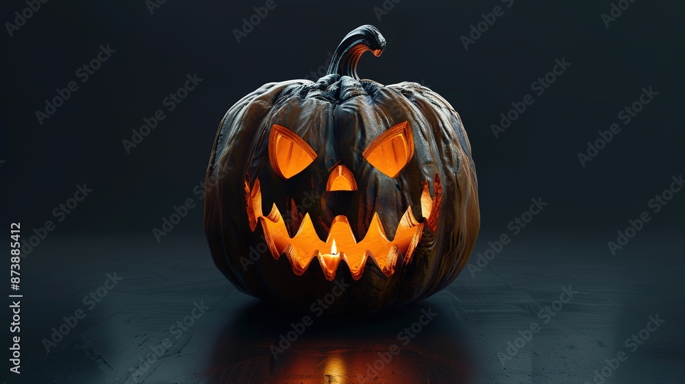 Glowing lantern with menacing smile in pumpkin dark environment Glowing lantern with menacing smile in pumpkin dark environment