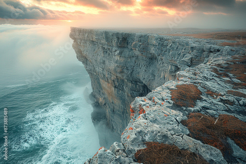 Experience peaceful serenity of a hidden cliff, surrounded by wild bea photo