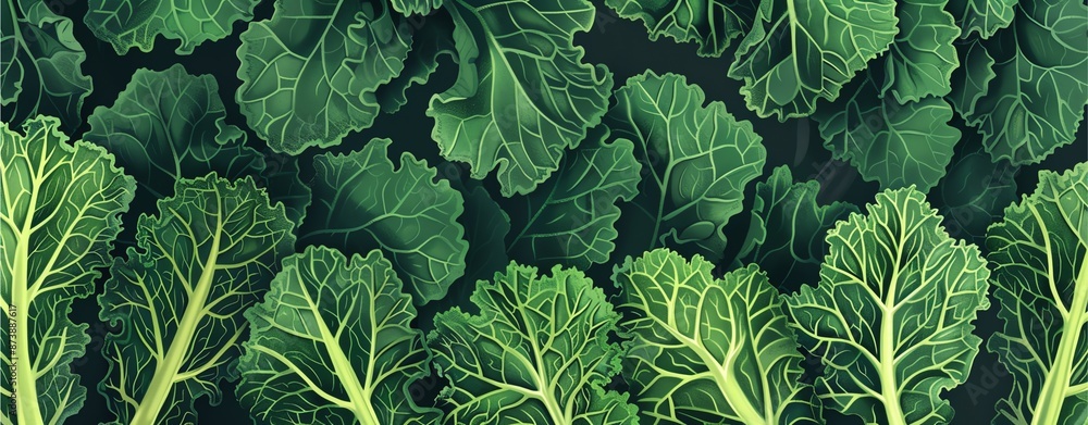 Illustration green background of kales pattern, healthy vegetable. Illustration green background of kales pattern, healthy vegetable.