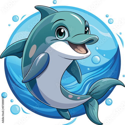 Dusky Dolphin fish active smiles ocean vector a white background