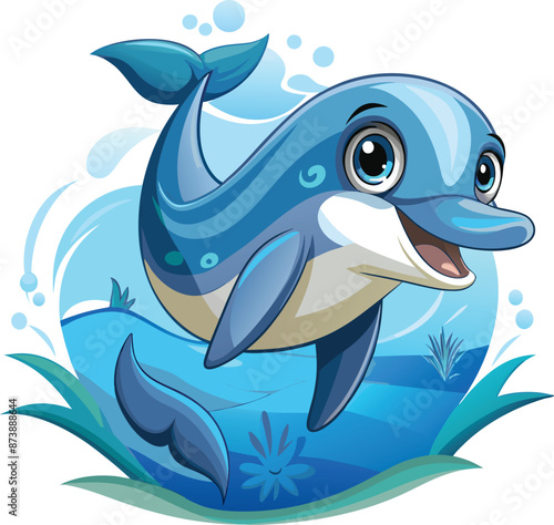 Dusky Dolphin fish active smiles ocean vector a white background
