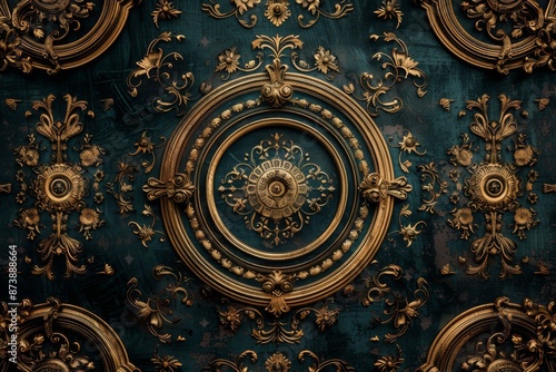 Baroque, barocco ornate marble ceiling non linear reformation design. elaborate ceiling with intricate accents depicting classic elegance and architectural beauty © MiniMaxi