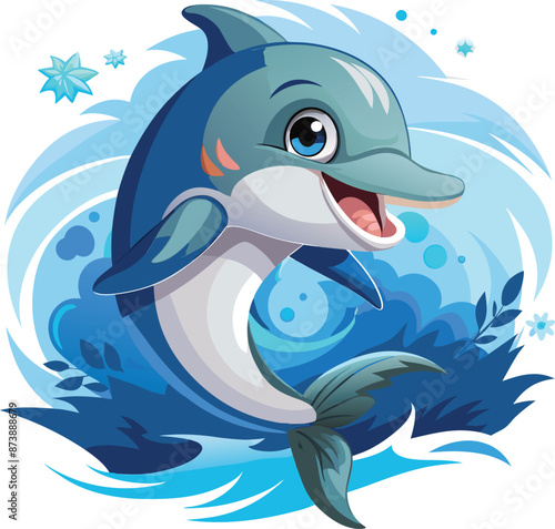 Dusky Dolphin fish active smiles ocean vector a white background