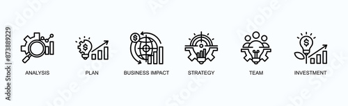 Strategic Planning Banner Web Icon Vector Illustration Concept With Analysis, Plan, Business Impact, Strategy, Team, Investment