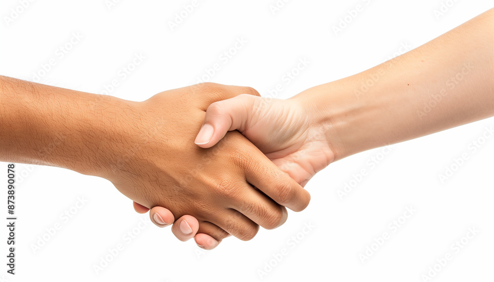 Two people shaking hands on a white background. Two people shaking hands on a white background.