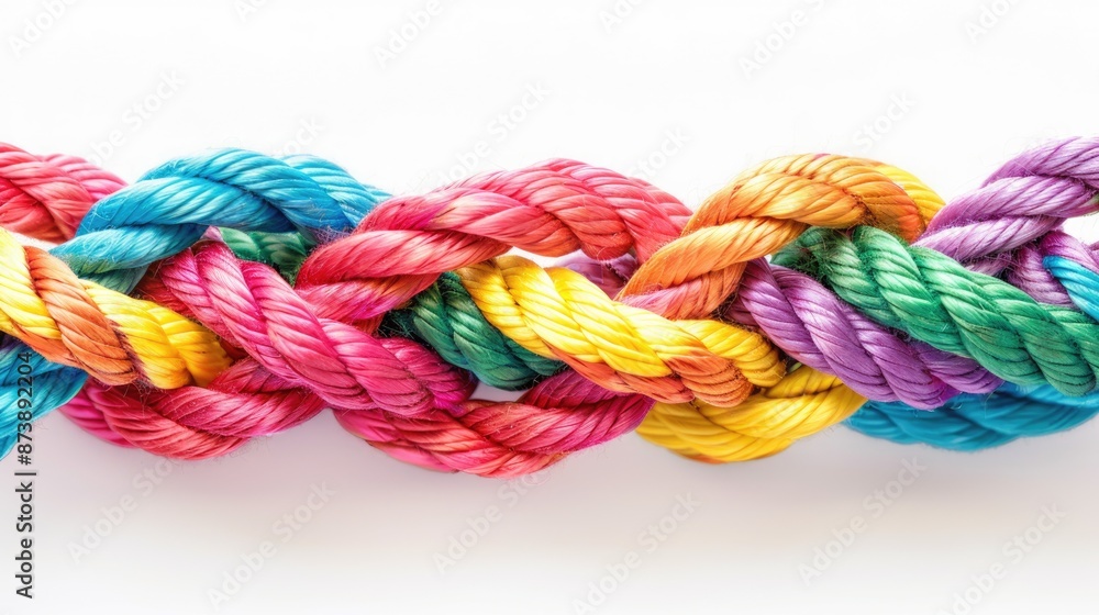 Strength In Unity. Diversity and Bonding Represented by Colorful Braided Ropes Strength In Unity. Diversity and Bonding Represented by Colorful Braided Ropes