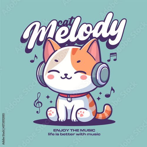 Cat listening to melody illustration