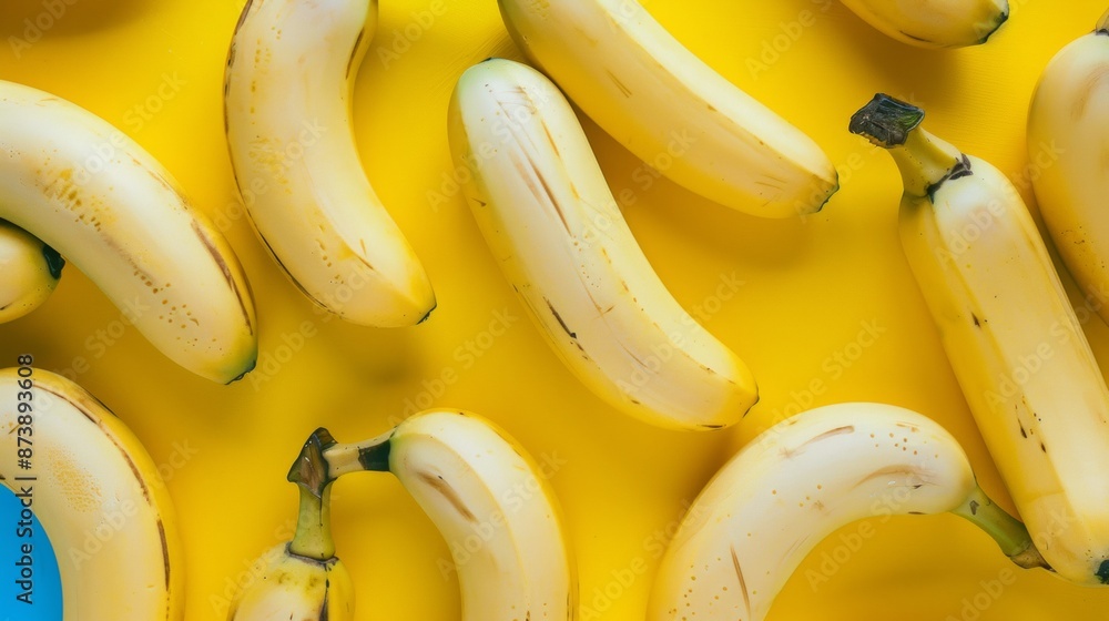 Top view of bananas on a vibrant yellow background Top view of bananas on a vibrant yellow background