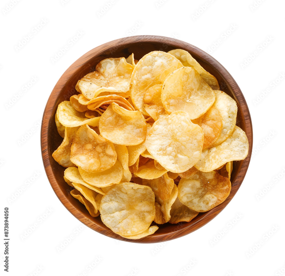 potato chips bowl top view isolated on Transparent background. png potato chips bowl top view isolated on Transparent background. png