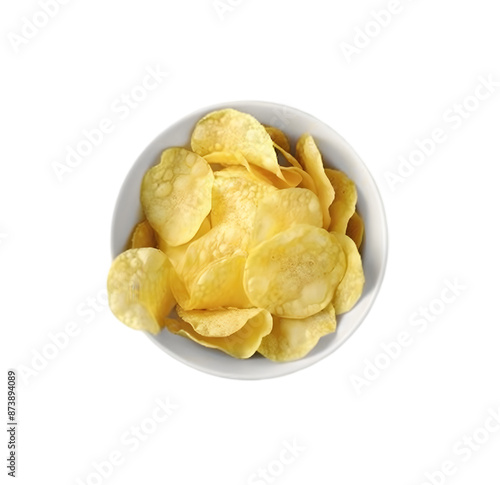 potato chips bowl top view isolated on Transparent background. png photo