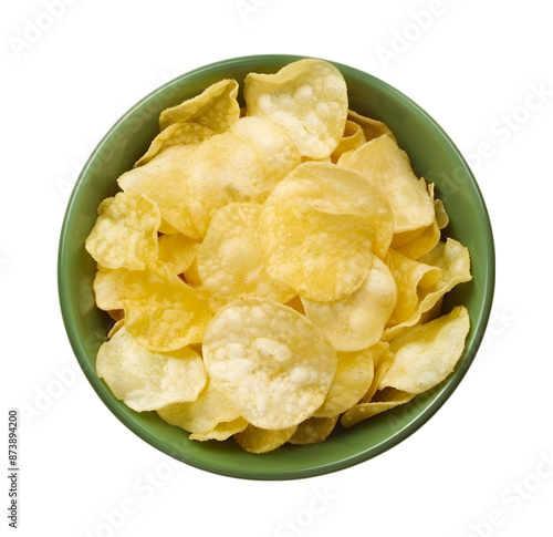 potato chips bowl top view isolated on Transparent background. png photo