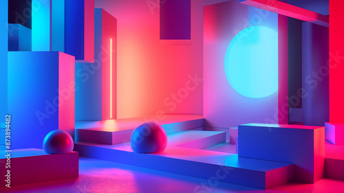 Modern Design with Neon Blocks and Abstract Shapes