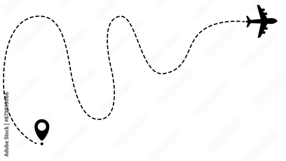 Airplane line path routes. Travel vector icon. Travel from start point and dotted line tracing. Plane routes flight air dotted isolated illustration. Airplane line path routes. Travel vector icon. Travel from start point and dotted line tracing. Plane routes flight air dotted isolated illustration.