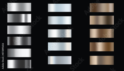 Set of silver, bronze buttons and sliders, web icons of different forms. Gradient mesh. Button set color  glossy. EPS 10. 