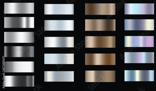 Set of silver, bronze buttons and sliders, web icons of different forms. Gradient mesh. Button set color  glossy. EPS 10. 