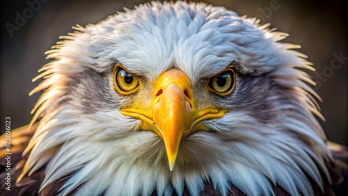 A majestic bald eagle's piercing gaze, sharp beak, and layered feathers showcased in extreme close-up, highlighting its regal intensity. © DigitalArt Max