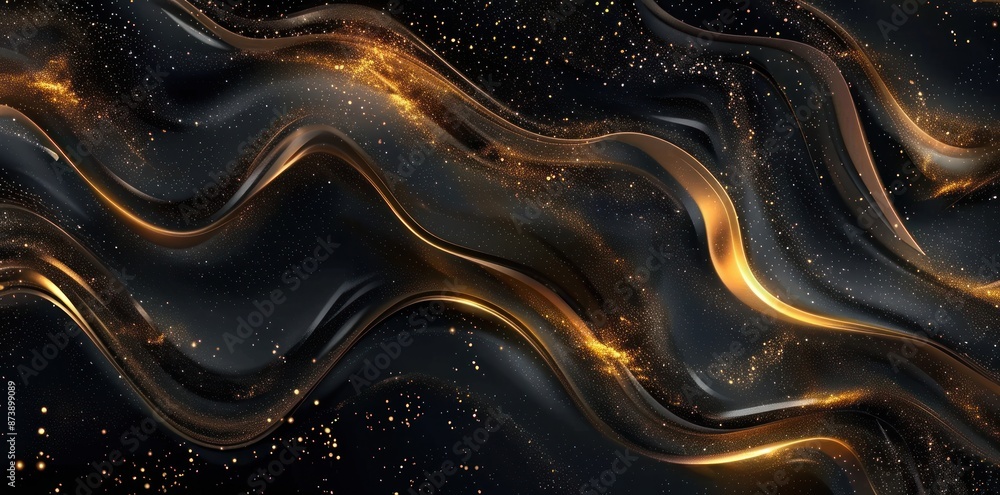 Abstract Black and Gold Wavy Background with Glitter Abstract Black and Gold Wavy Background with Glitter