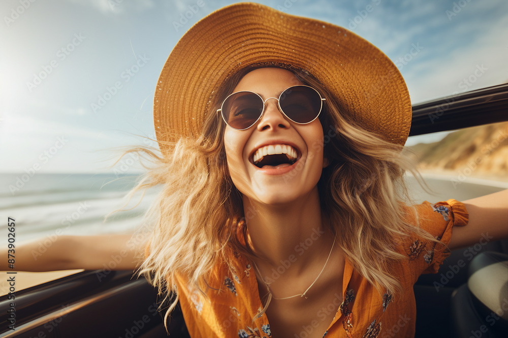Generated with AI image of young beautiful person enjoying a summer sea weekend Generated with AI image of young beautiful person enjoying a summer sea weekend