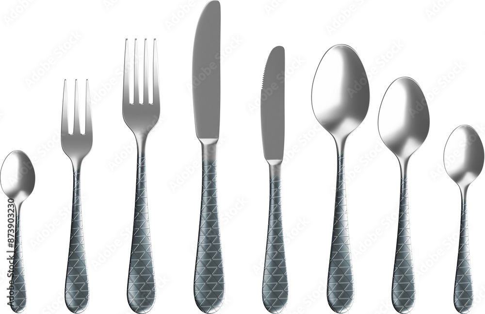 cutlery set, fork, knife, spoon, chrome triangle blue galvanized design