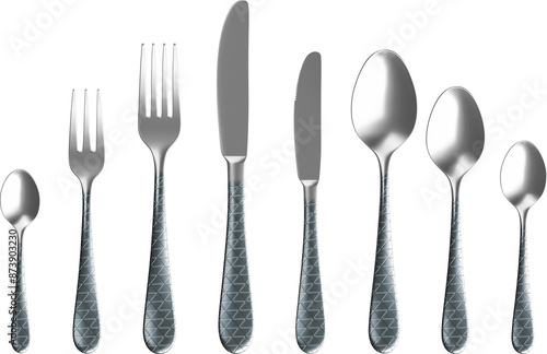 Obraz na płótnie cutlery set, fork, knife, spoon, chrome triangle blue galvanized design w salonie