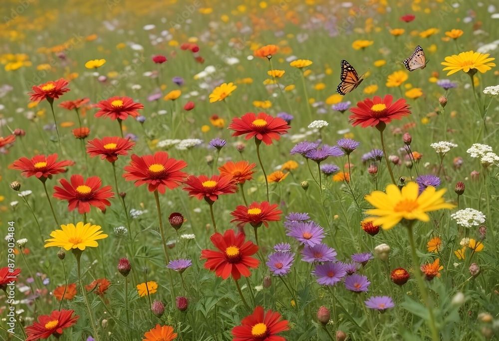 Naklejka premium Colorful flowers in a vast meadow