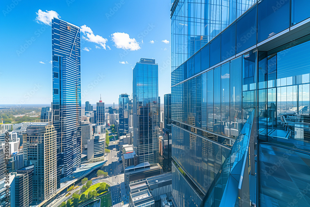 Obraz premium High-Rise Office Buildings in the Financial District with Blue Sky