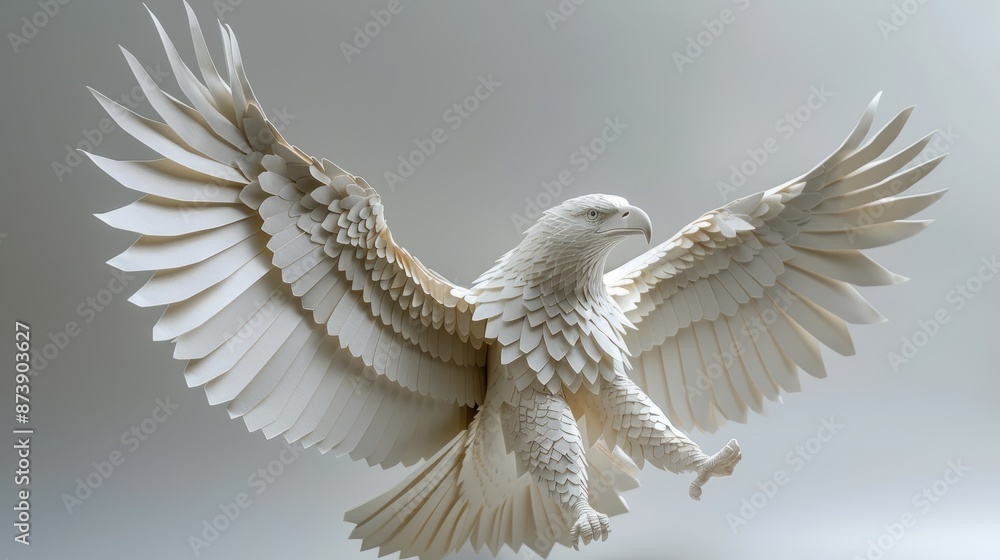 Fototapeta premium Delicate paper cut of a soaring eagle.
