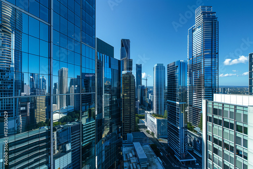 High-Rise Office Buildings in the Financial District with Blue Sky