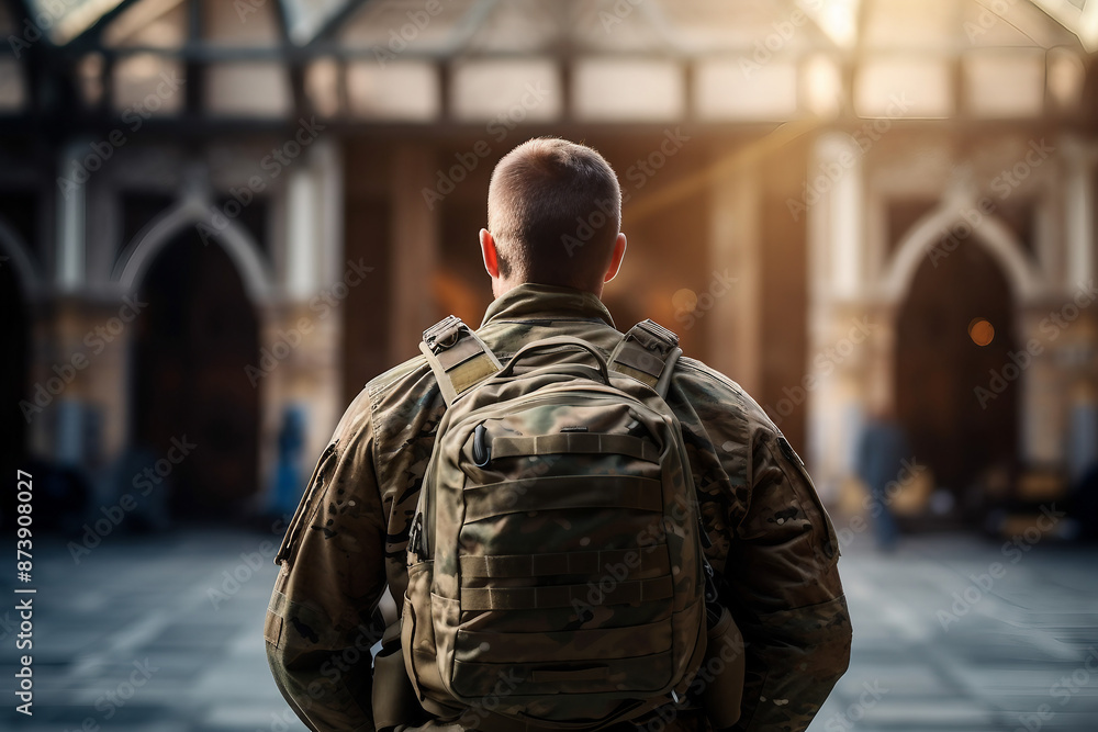 Generative AI illustration of soldier in uniform back home Generative AI illustration of soldier in uniform back home