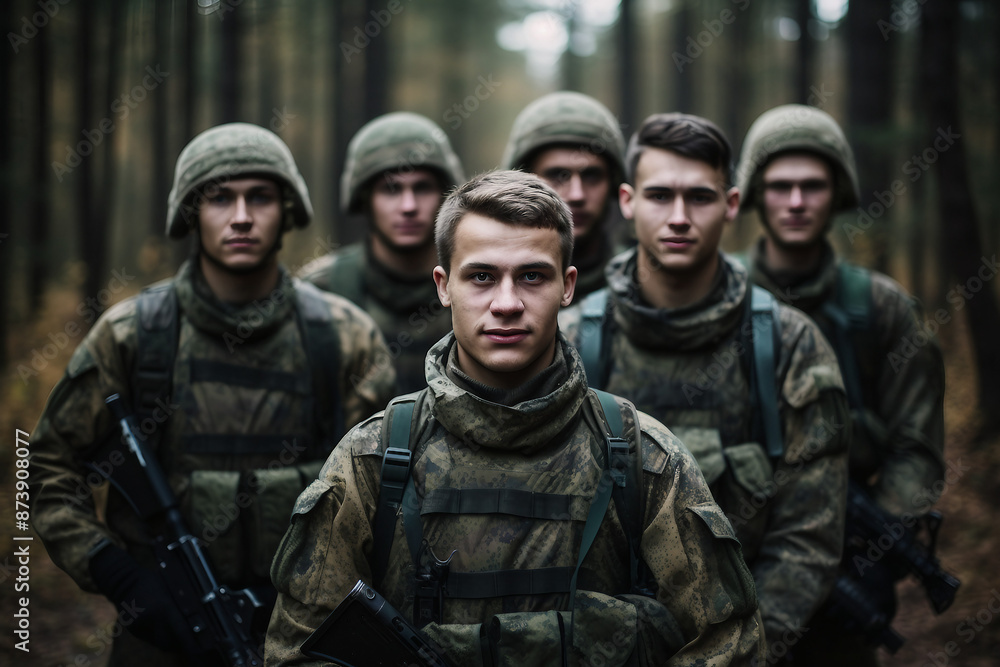 Modern soldiers fully equipped and facing the camera in military formation generative ai Modern soldiers fully equipped and facing the camera in military formation generative ai