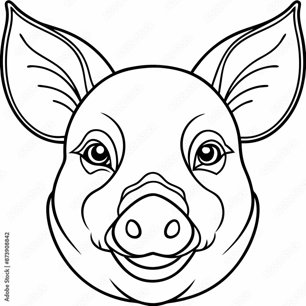 Naklejka premium illustration head of a pig, simple line vector. for coloring page