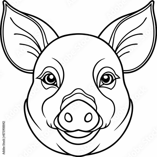 illustration head of a pig, simple line vector. for coloring page