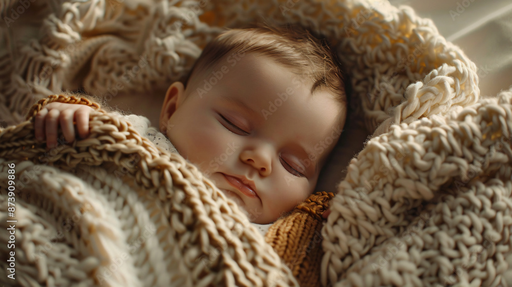 Peaceful baby sleeping wrapped in soft, cozy blankets with warm lighting creating a serene and comforting atmosphere. Peaceful baby sleeping wrapped in soft, cozy blankets with warm lighting creating a serene and comforting atmosphere.