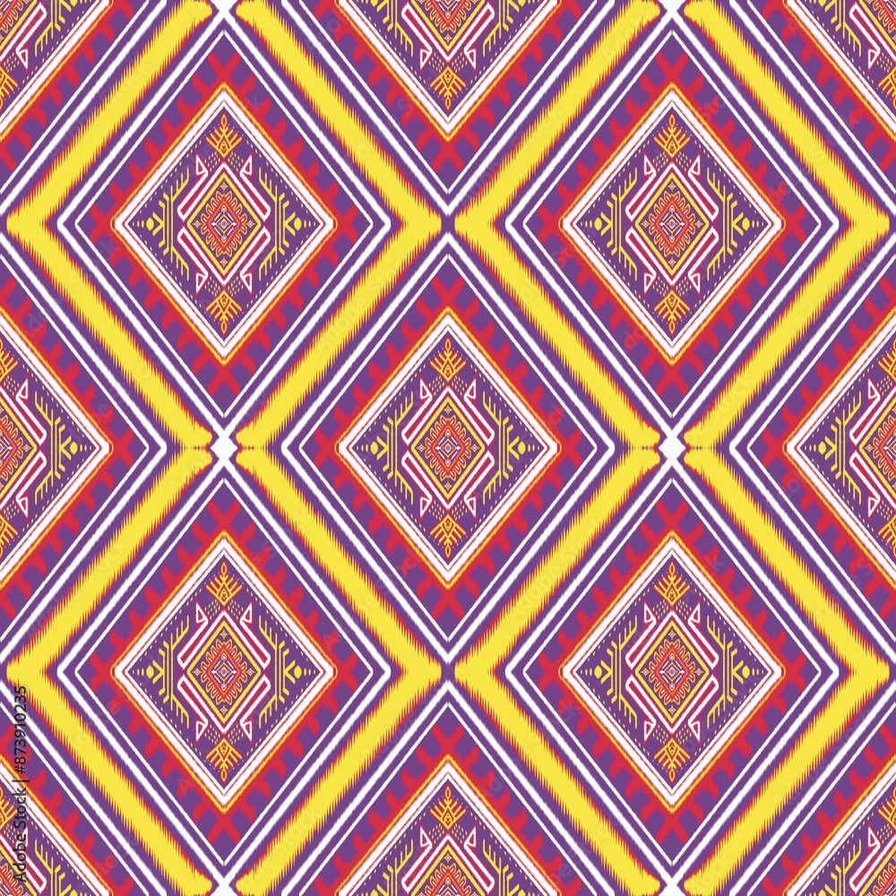 Tribal ikat vector seamless pattern. Native American ornament. Ethnic South Western decor style. Boho geometric ornament. Colorful seamless pattern. Mexican blanket, rug. Woven carpet illustration. Tribal ikat vector seamless pattern. Native American ornament. Ethnic South Western decor style. Boho geometric ornament. Colorful seamless pattern. Mexican blanket, rug. Woven carpet illustration.