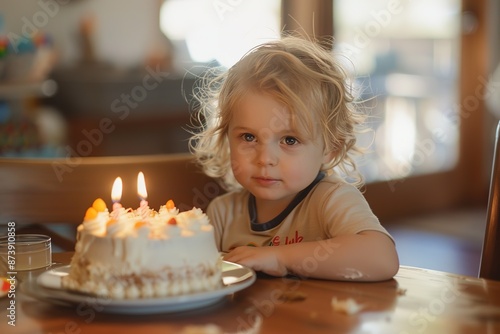 Little girl with birthday cake and candles